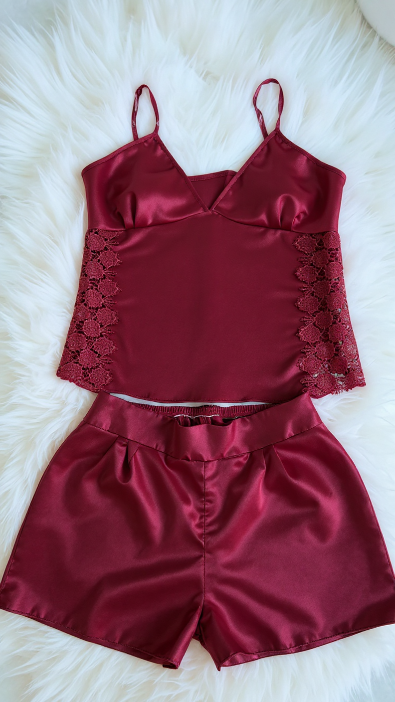 Nightsuit 138 -Satin Sleep Set with Delicate Lace Sides Erotica