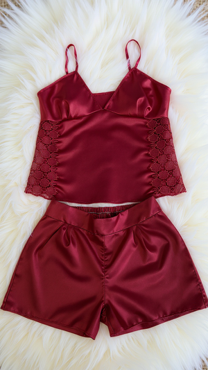 Nightsuit 138 -Satin Sleep Set with Delicate Lace Sides Erotica