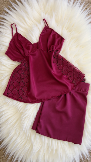 Nightsuit 138 -Satin Sleep Set with Delicate Lace Sides Erotica