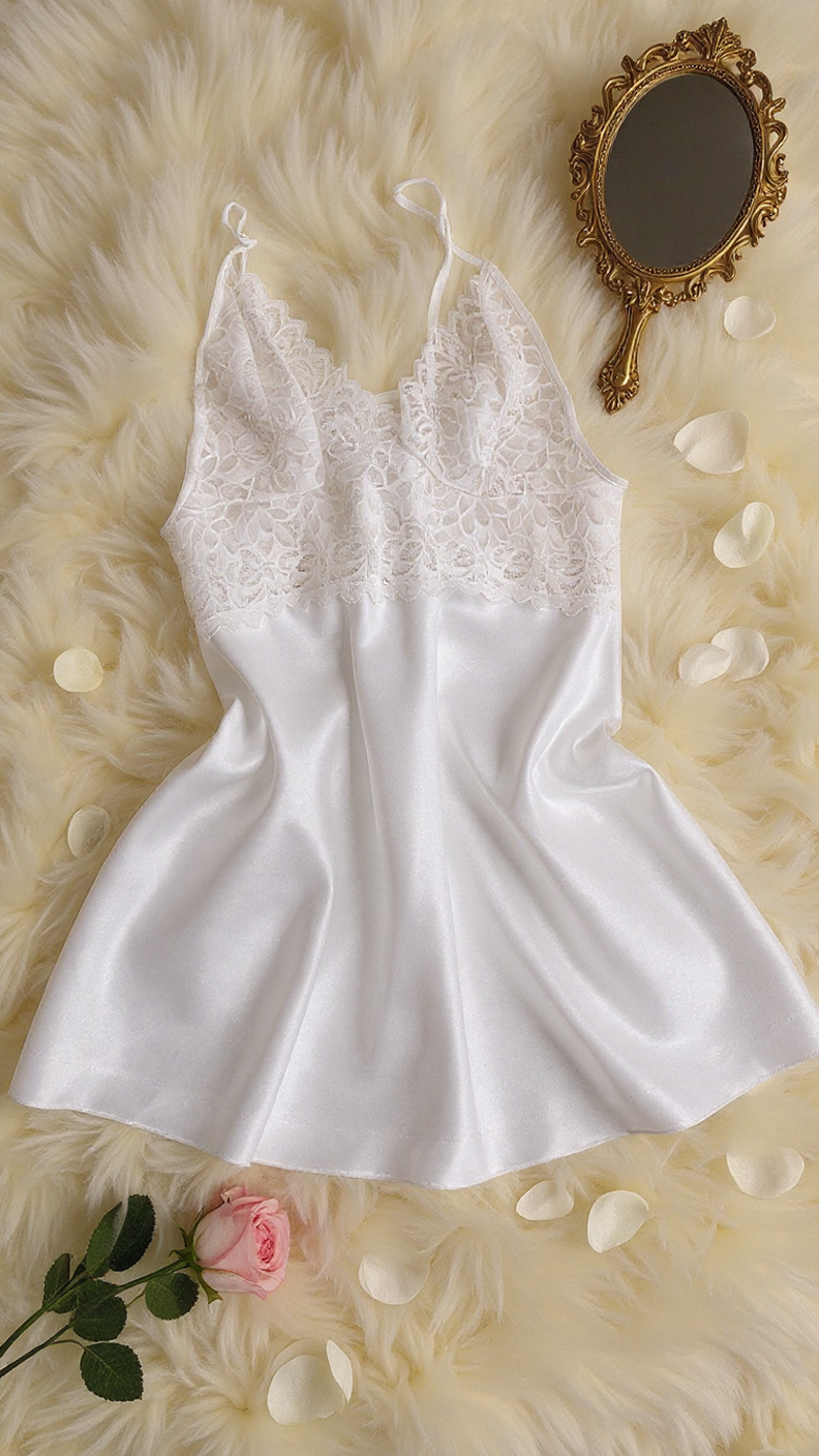 Nightdress 118 -Satin Nightgown with Refined Lace Detailing Erotica