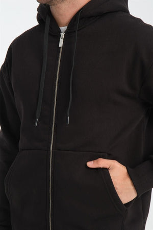 İçi Peluş 3 İplik Kumaş Oversize Fermuarlu Kapüşonlu Sweatshirt - Justyol
