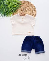 Kelvin Muslin Bodysuit & Denim Shorts Set - ECRU - Justyol