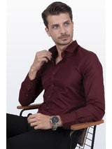 Koyu Bordo Baklava Desenli Slimfit Kutulu Gömlek - 6480 - Justyol