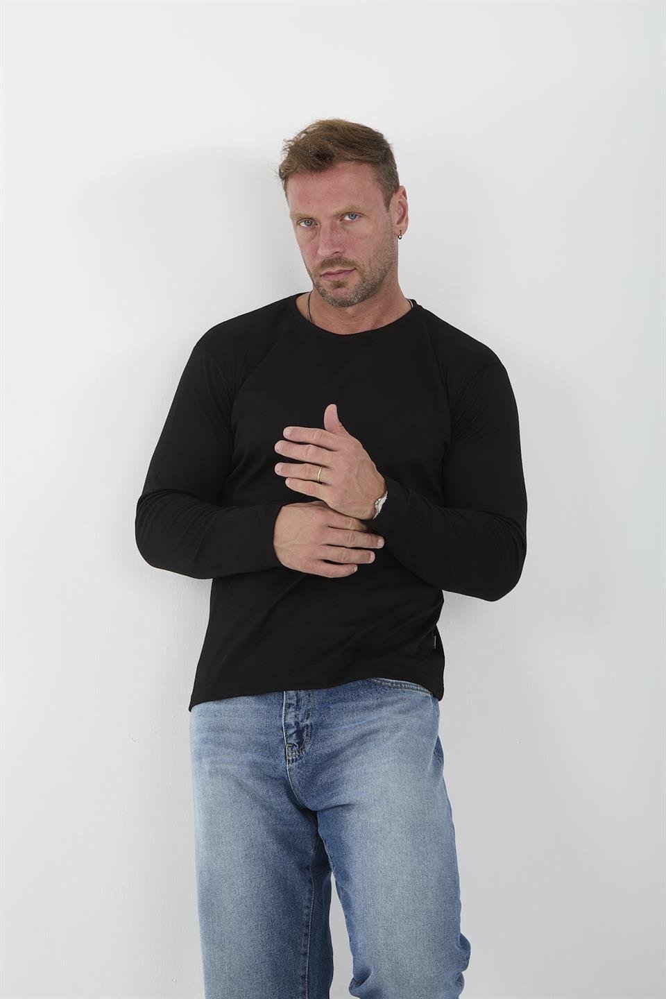 interlok kumaş ince uzun kollu erkek sweatshirt - Justyol