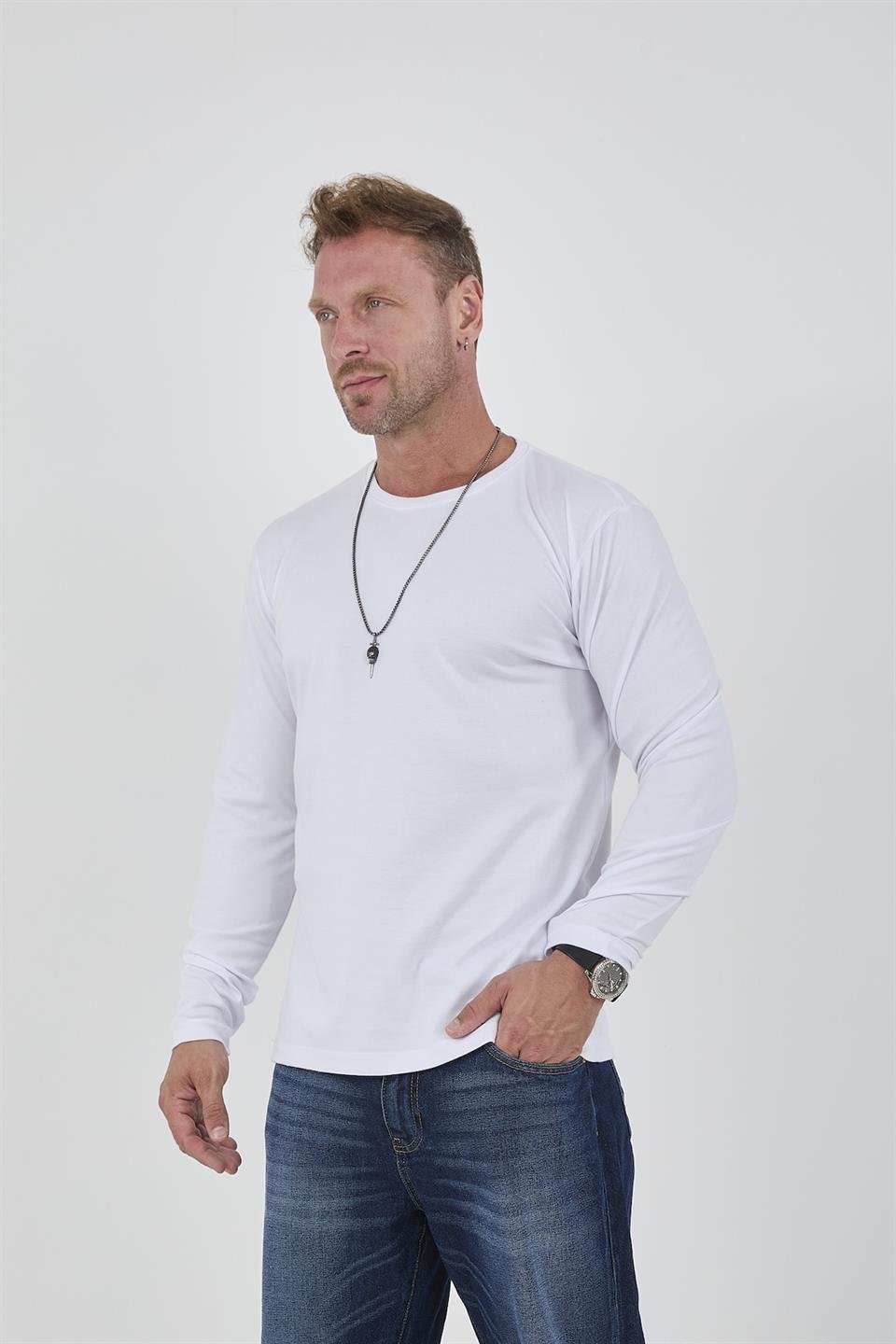 interlok kumaş ince uzun kollu erkek sweatshirt - Justyol