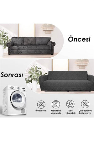 jakarli 3 kişiliklastikli kanepe örtüsü | lastikli koltuk örtüsü | koltuk kilifi - Justyol