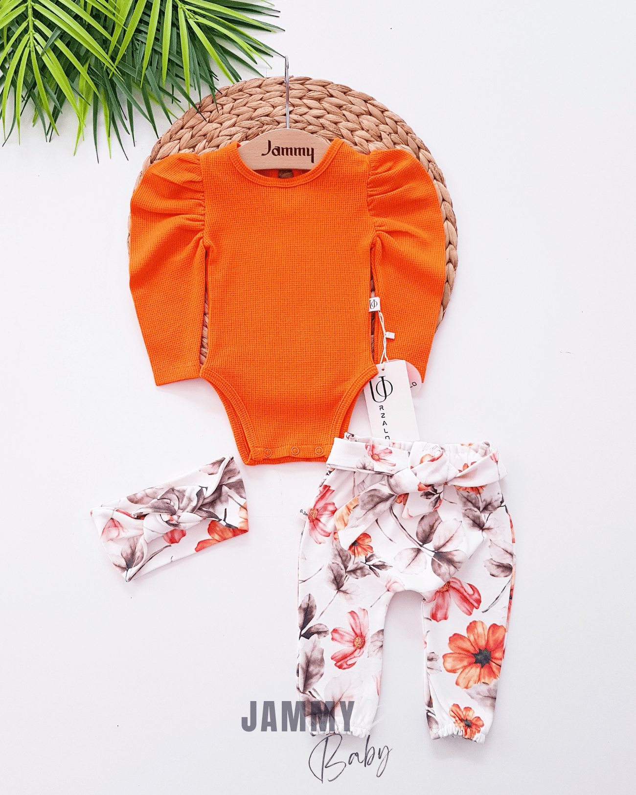 Juana Floral Design Balloon Sleeve Set - ORANGE - Justyol