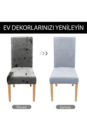 kaliteli likrali kadife sandalye örtüsü sandalye kilifi mutfak sandalye örtüsü sandalye koruma 4lü - Justyol