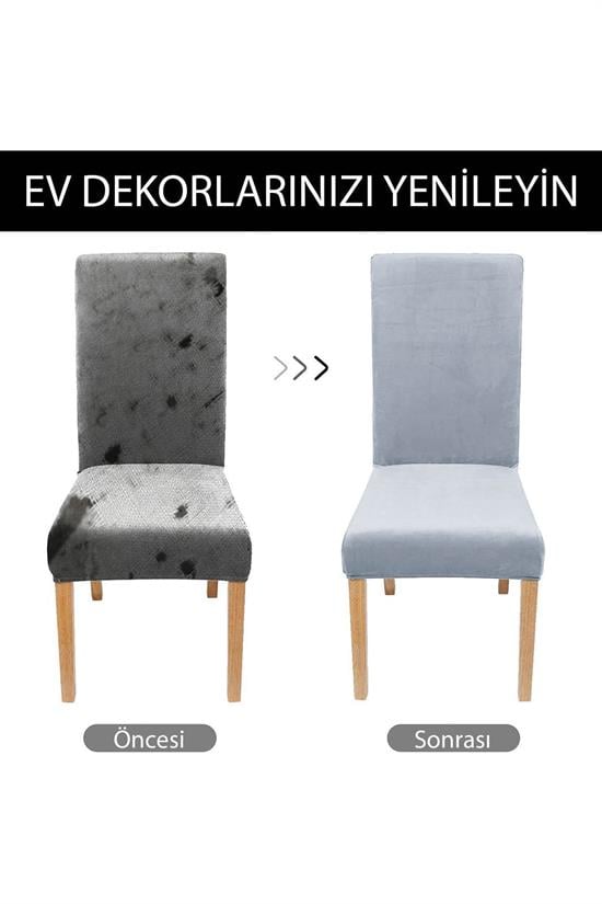 kaliteli likrali kadife sandalye örtüsü sandalye kilifi mutfak sandalye örtüsü sandalye koruma 4lü - Justyol