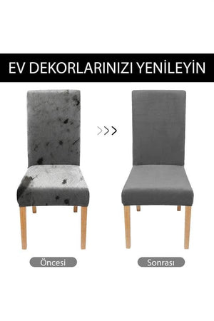 kaliteli likrali kadife sandalye örtüsü sandalye kilifi mutfak sandalye örtüsü sandalye koruma 4lü - Justyol