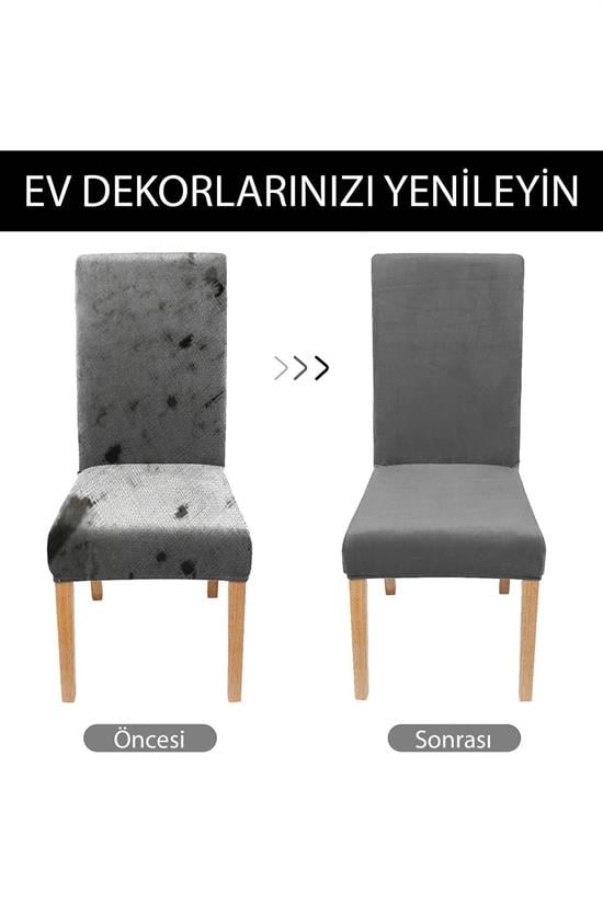 kaliteli likrali kadife sandalye örtüsü sandalye kilifi mutfak sandalye örtüsü sandalye koruma 4lü - Justyol