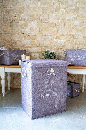 keçe kapakli kirli çamaşir sepeti - çok amaçli saklama kutusu 55x40x30 cm mega hurç - Justyol