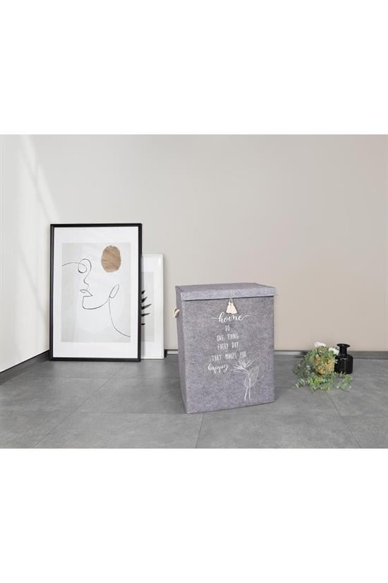 keçe kapakli kirli çamaşir sepeti - çok amaçli saklama kutusu 55x40x30 cm mega hurç - Justyol