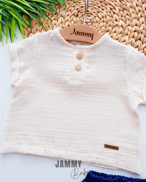 Kelvin Muslin Bodysuit & Denim Shorts Set - ECRU - Justyol