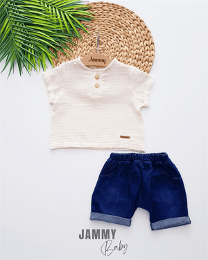 Kelvin Muslin Bodysuit & Denim Shorts Set - ECRU - Justyol