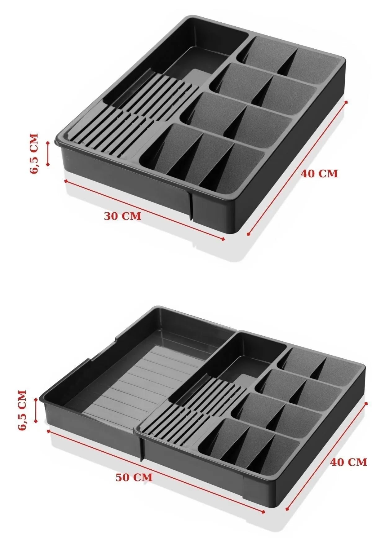 Organisateur de tiroir extensible avec support pour couteaux et cuillères - Anthracite - Justyol