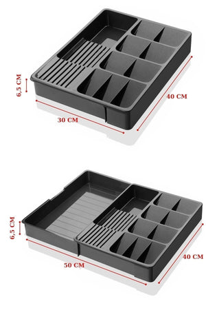 Organisateur de tiroir extensible avec support pour couteaux et cuillères - Anthracite - Justyol