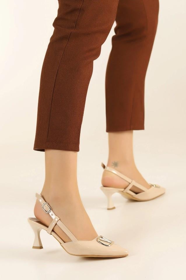 kemer detay bilek bağli kadin topuklu ayakkabi v toka detayli stiletto 7 cm topuk boyu - Justyol