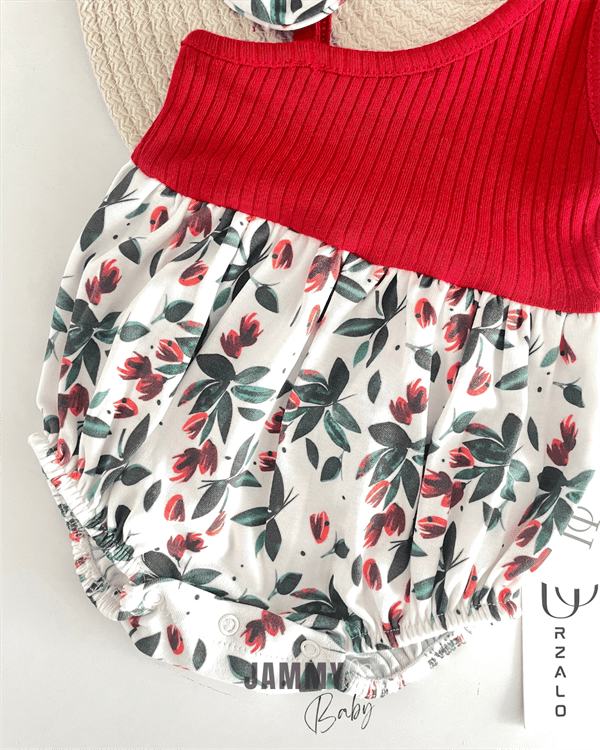 şal desen tek omuz xl bandanali romper set - saks - Justyol