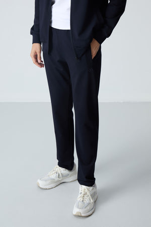 lacivert pamuklu kalin yumuşak dokulu comfort fit basic erkek eşofman takim - 85260 - Justyol
