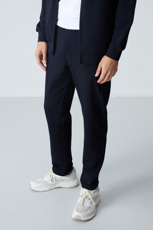 lacivert pamuklu kalin yumuşak dokulu comfort fit basic erkek eşofman takim - 85260 - Justyol