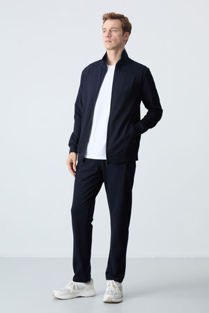 lacivert pamuklu kalin yumuşak dokulu comfort fit basic erkek eşofman takim - 85260 - Justyol