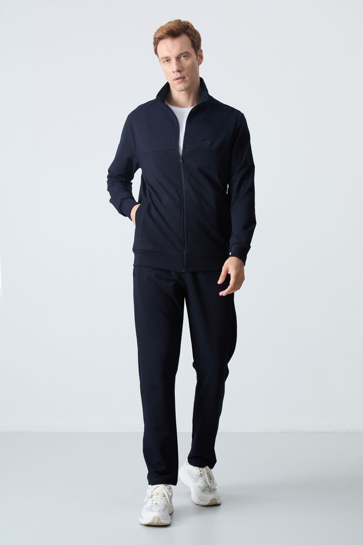 lacivert pamuklu kalin yumuşak dokulu comfort fit basic erkek eşofman takim - 85260 - Justyol