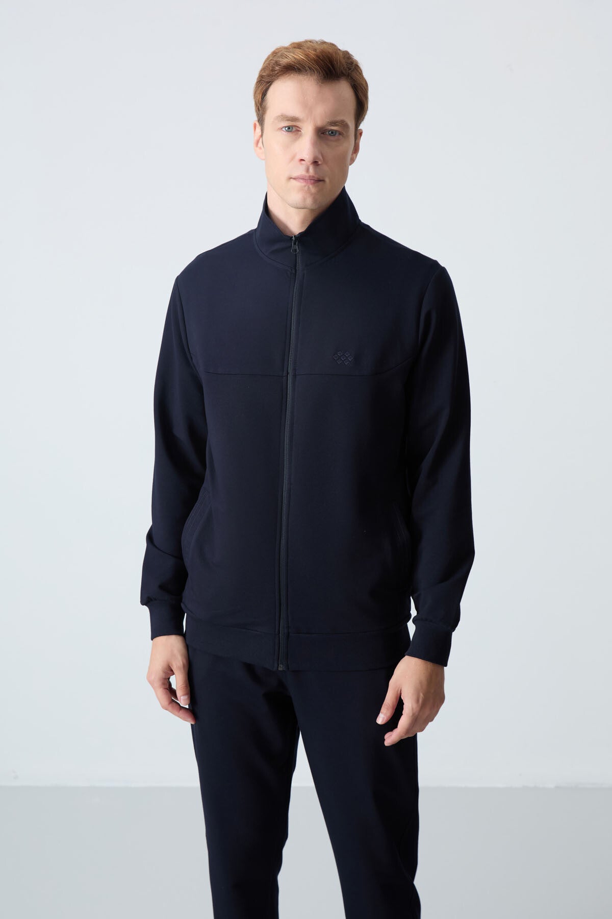 lacivert pamuklu kalin yumuşak dokulu comfort fit basic erkek eşofman takim - 85260 - Justyol