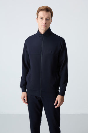 lacivert pamuklu kalin yumuşak dokulu comfort fit basic erkek eşofman takim - 85260 - Justyol