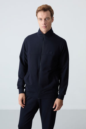 lacivert pamuklu kalin yumuşak dokulu comfort fit basic erkek eşofman takim - 85260 - Justyol