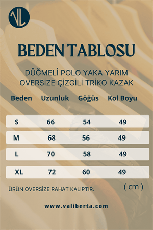 Düğmeli Polo Yaka Yarım Oversize Çizgili Lacivert - Justyol
