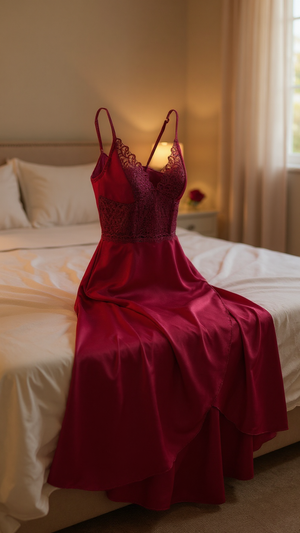 Nightdress 108 -Satin Nightgown with Elegant Lace Finish Erotica