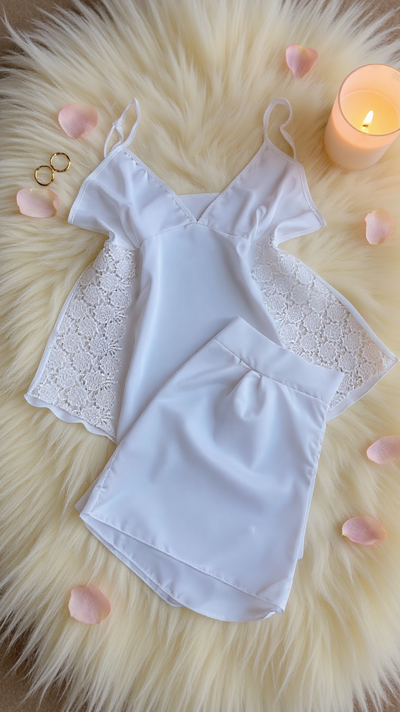 Nightsuit 138 -Satin Sleep Set with Delicate Lace Sides Erotica