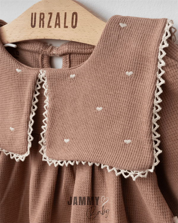 maita heart embroidered square collar bandana dress set - brown - Justyol