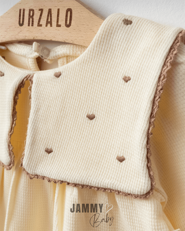 maita heart embroidered square collar bandana dress set - brown - Justyol