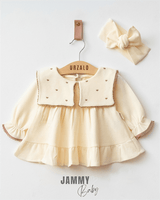maita heart embroidered square collar bandana dress set - brown - Justyol
