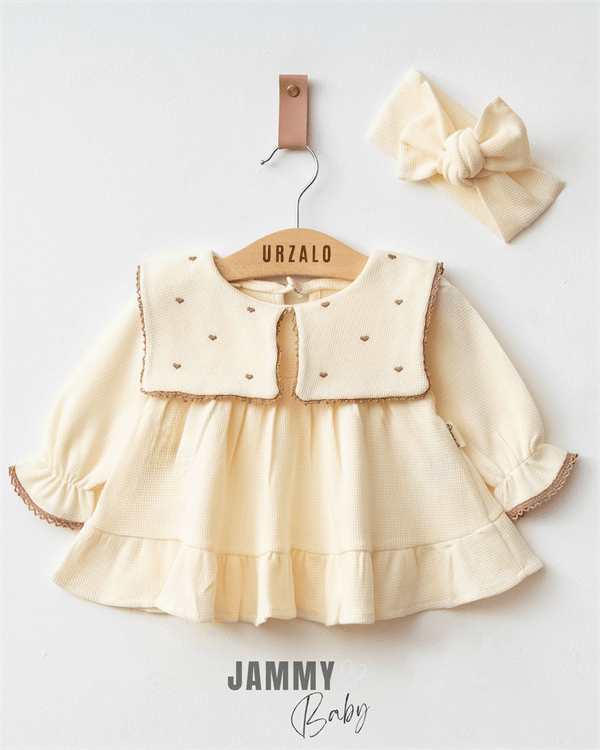maita heart embroidered square collar bandana dress set - brown - Justyol