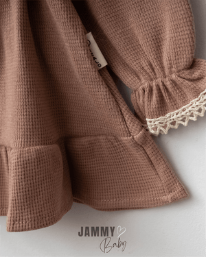 maita heart embroidered square collar bandana dress set - brown - Justyol