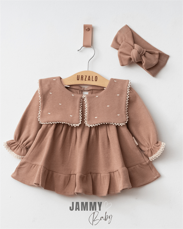 maita heart embroidered square collar bandana dress set - brown - Justyol