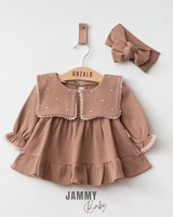 maita heart embroidered square collar bandana dress set - brown - Justyol