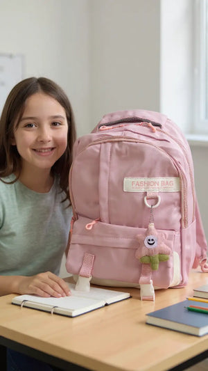 Sac à dos scolaire casual multicolore – orné d’un accessoire à l’avant Pour Elle