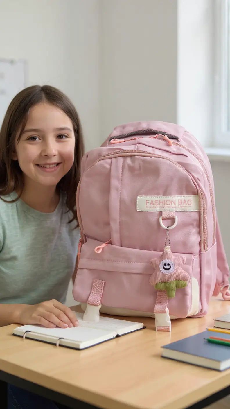 Sac à dos scolaire casual multicolore – orné d’un accessoire à l’avant Pour Elle