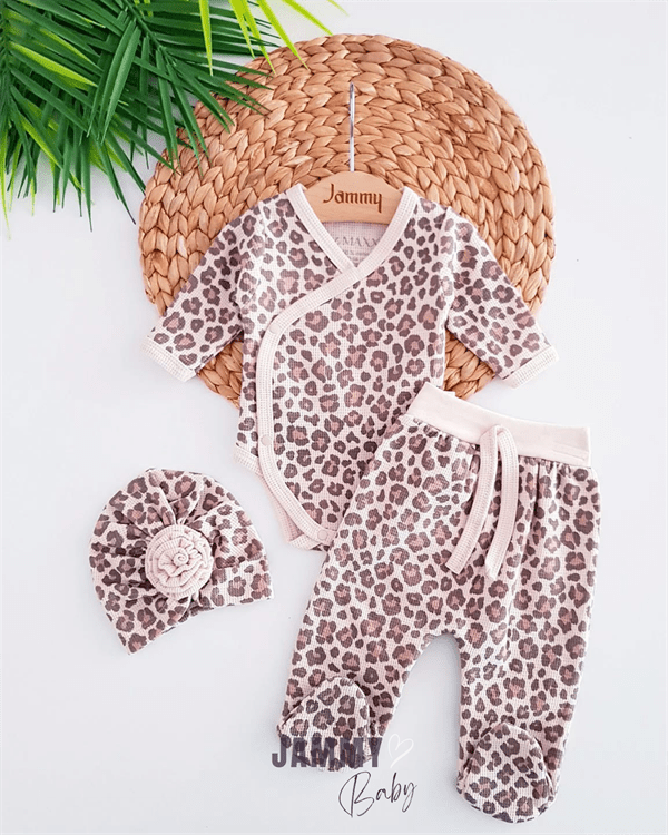 marseille leopard print bonnet hat waffle set of 3 - Justyol