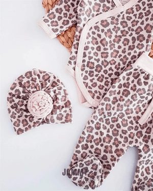 marseille leopard print bonnet hat waffle set of 3 - Justyol