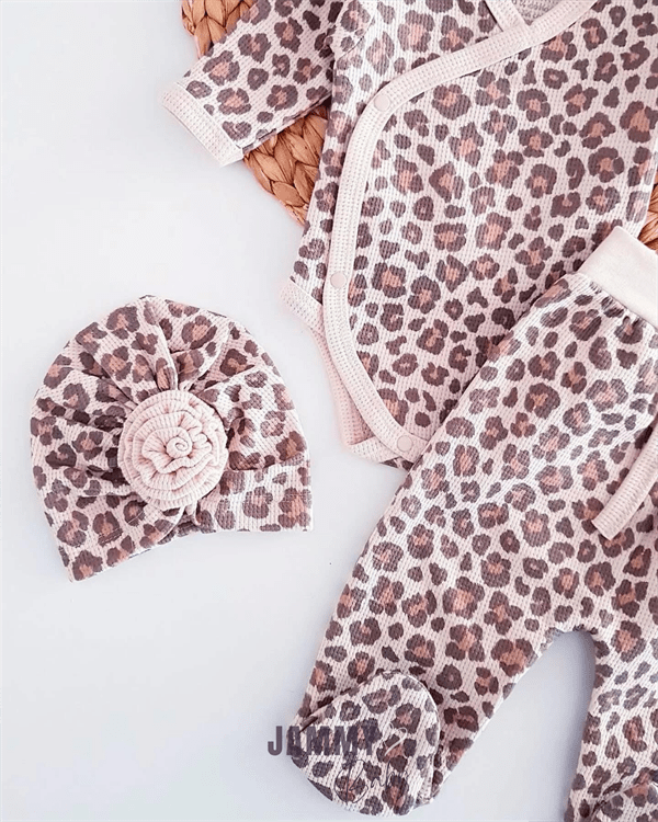 marseille leopard print bonnet hat waffle set of 3 - Justyol