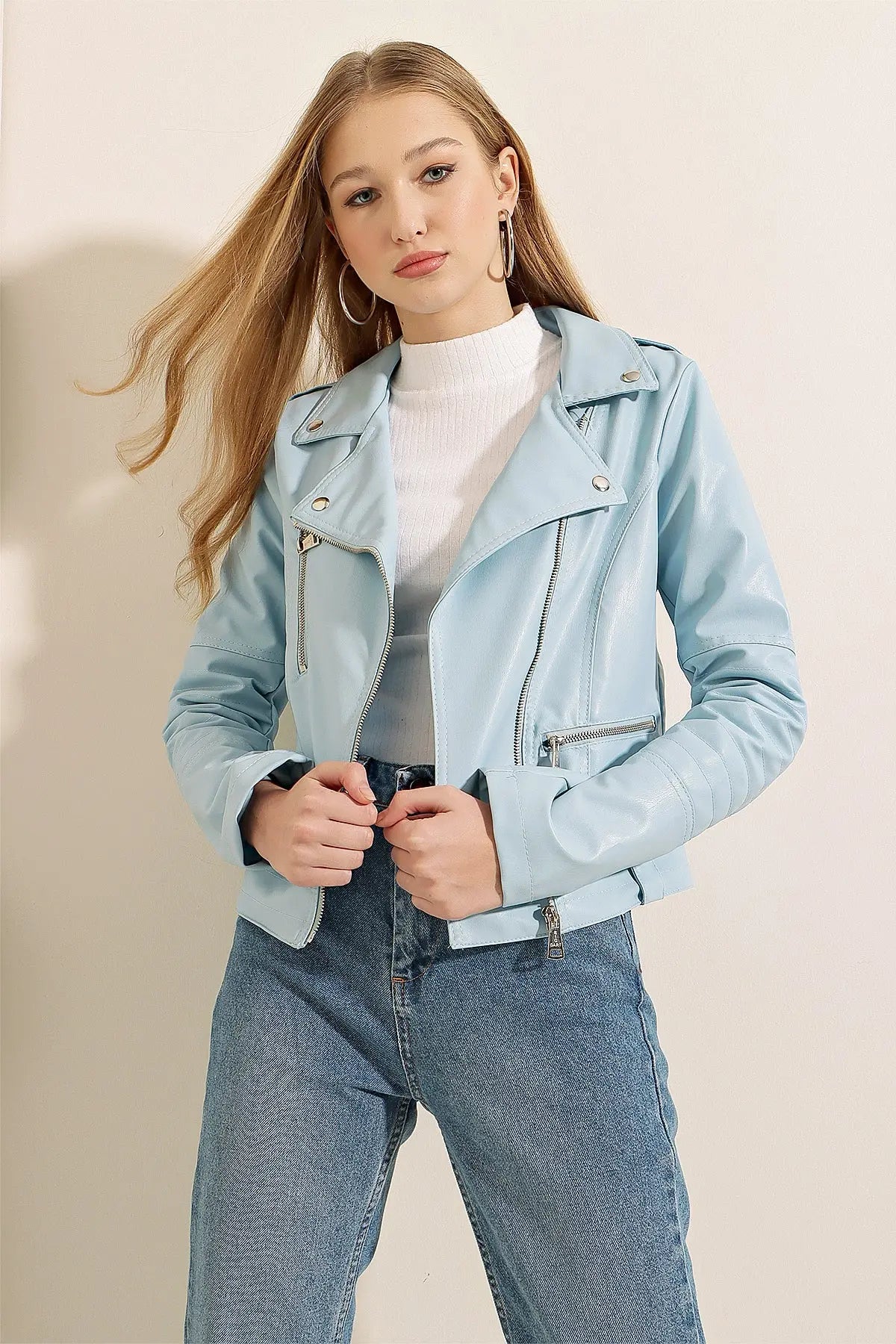 1025 suni deri biker ceket - Justyol