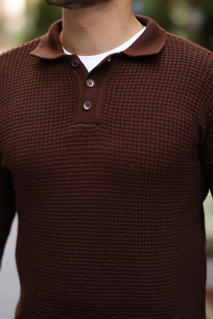 modern fit polo yaka çizgili triko kazak - Justyol