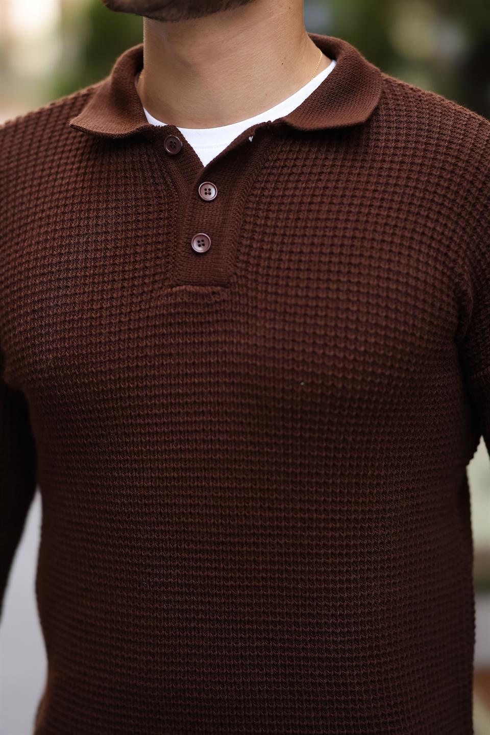 modern fit polo yaka çizgili triko kazak - Justyol