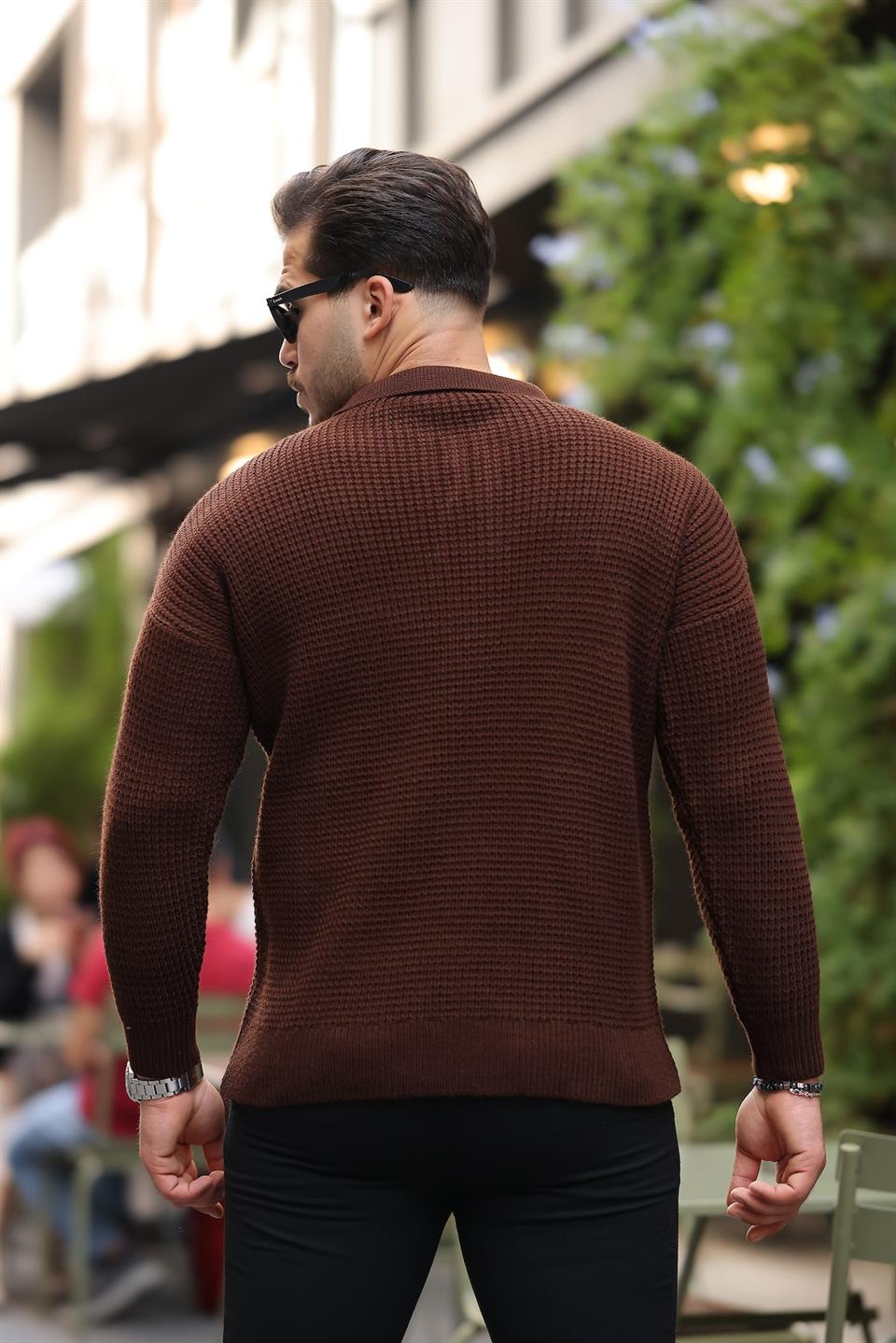 modern fit polo yaka çizgili triko kazak - Justyol
