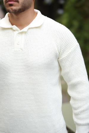 modern fit polo yaka çizgili triko kazak - Justyol